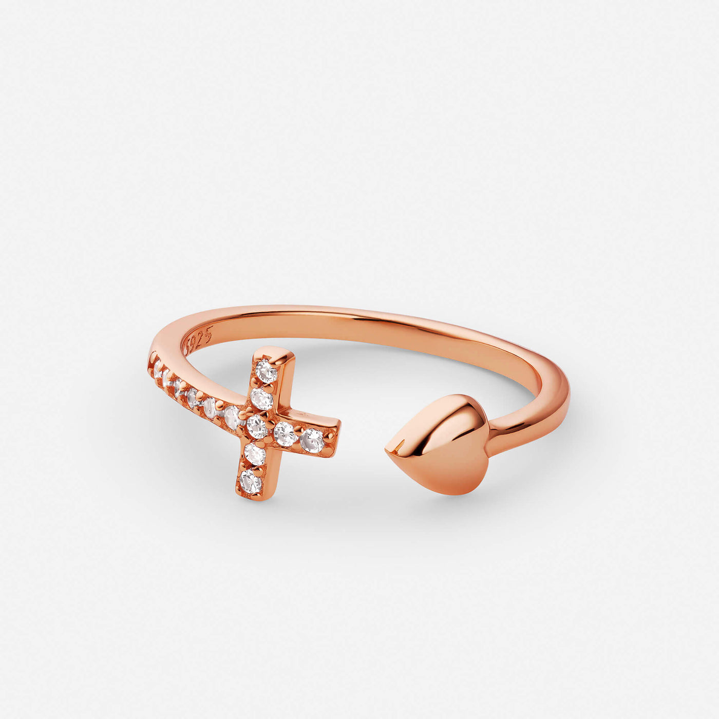 Heart Cross Ring Oro Rosa